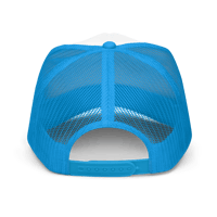 Image 12 of Brackish Wooder Foam Trucker Hat – Black Logo with Chesapeake Blue Crab | Snapback Mesh Cap