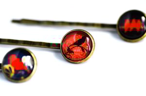 Image of Barrette cheveux illustration sous verre teintes rouges