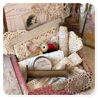 Image 3 of Vintage french Boudoir square box full of vintage and french sewing notions.