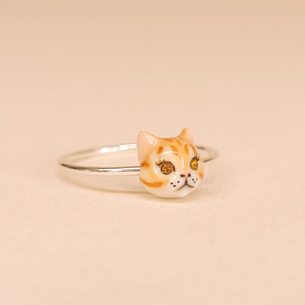 Image of Ginger Persian Porcelain & Sterling Silver Cat Ring