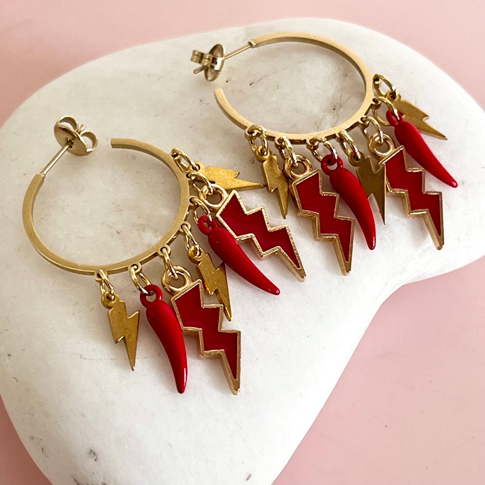Image of One of a Kind Earrings - Red Lightning Bolts