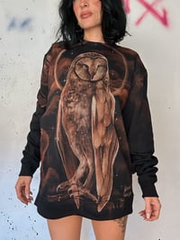 Image 3 of “WISE OWL” CUSTOM BLEACH PAINTED SWEATSHIRT LARGE