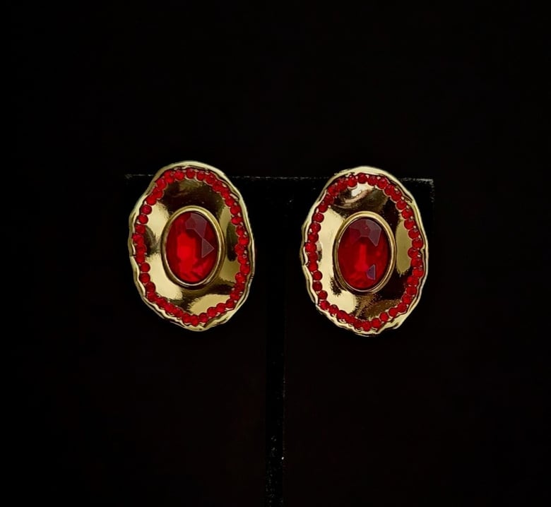 Image of Gold & Red Gem Clip-On Earrings 