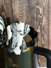 Image 5 of Western Themed Blue Jean and Cow Print Tumbler Straw Topper Bow