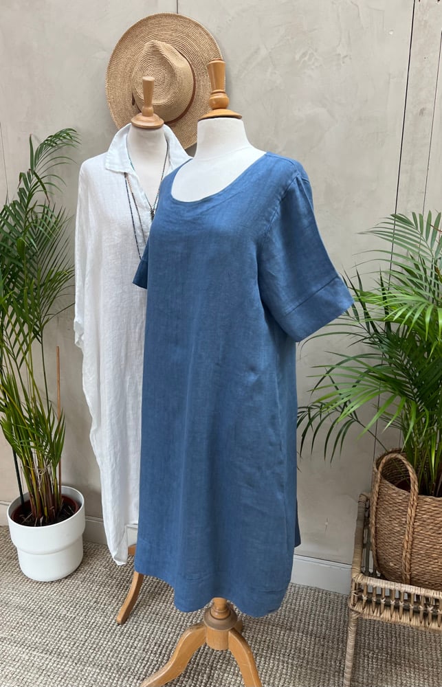Image of Robe En Lin Gaïa II Bleu Orage