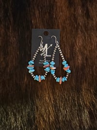 Image 2 of 3mm Sterling Silver- Turquoise & Spiny Nugget Hoops