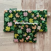 Image 1 of "Lucky Clovers” Small OR Mini Quilted Zipper Bag