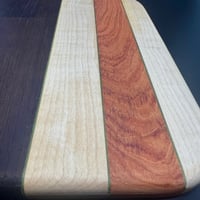 Image 2 of “Bar Board” Cutting Bloc #2 Walnut, Curly Maple, and Bloodwood with Green Veneer