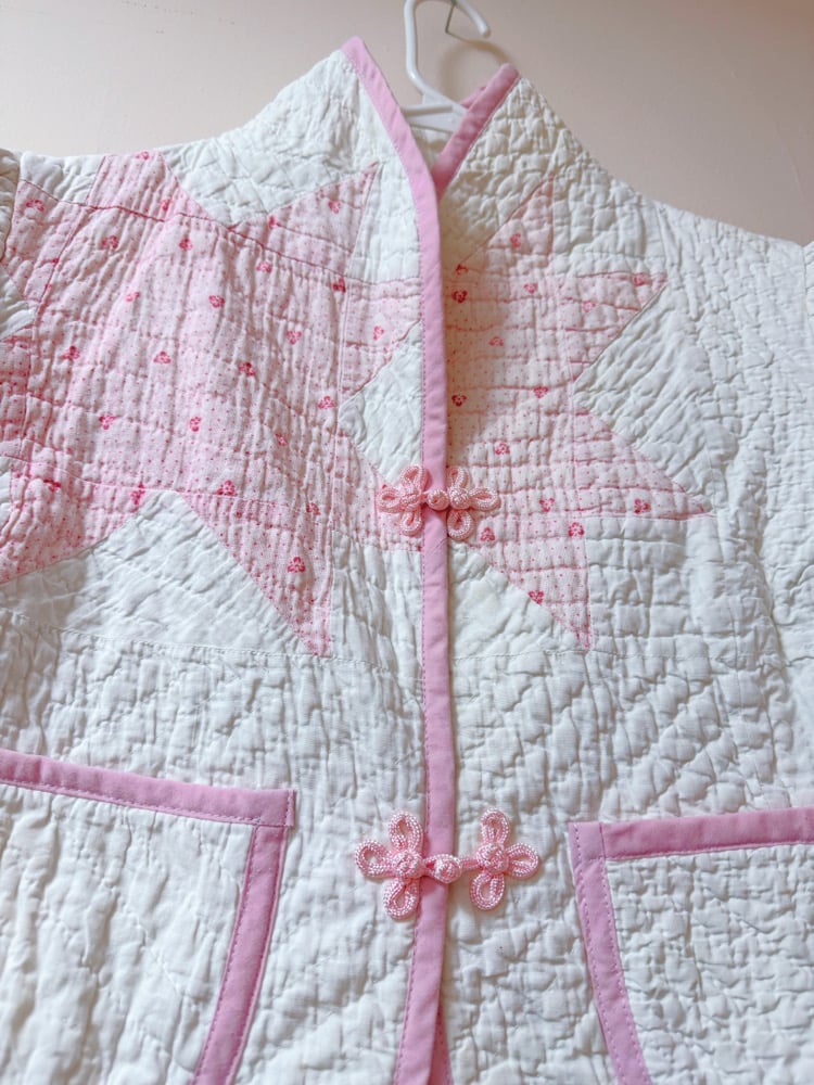 Image of Princess Puff Sleeve Quilt Coat — Baby Pink Sawtooth Star
