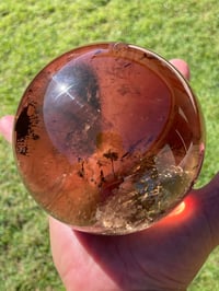 Image 13 of Large Smoky Quartz Sphere With Golden Rutile And Rainbows #1769