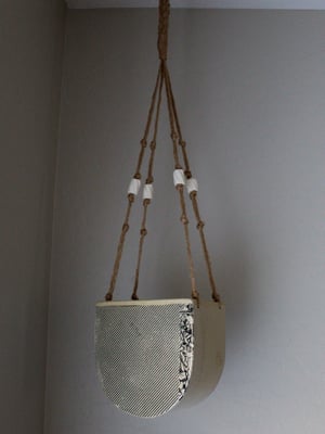 Image of Half-Moon Ceramic Hanging Planter - Geometric Black