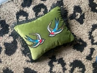 Image 3 of Green velvet swallow cushion