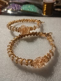 Image 9 of Golden Pearl Rose Statement Hoops