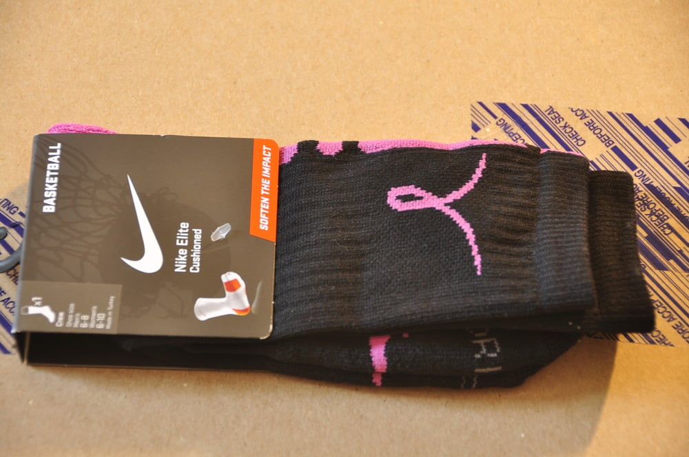 The — Nike Elite Crew Sock - Black/Pink - Breast Awareness Kay Yow