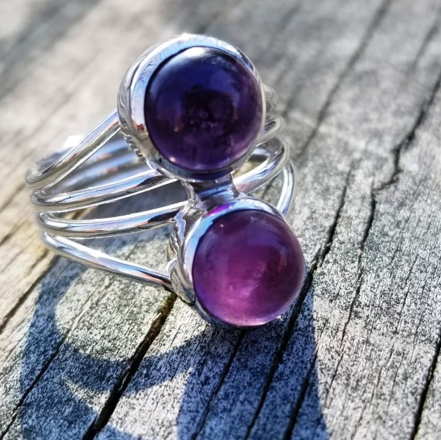 Image of Duality's Dance - Amethyst Two-Stone Sterling Silver Ring