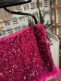 Image 3 of Fashion Nova pink sequins crop top and mini feather skirt set 