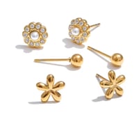 Image 1 of Dainty Flower 3 Pair Earring Set