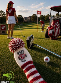 Image 2 of Wisconsin BADGERS custom Golf Club Cover hand knit logo College football fan  gift-7ad4cf64