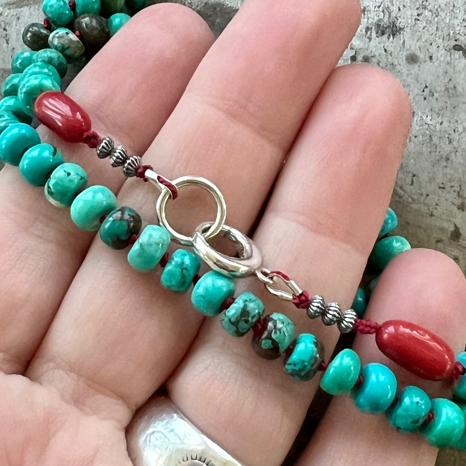 Image of Turquoise & Coral Beaded Necklace