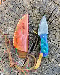 Image 1 of Damascus neck knife w/blue handle