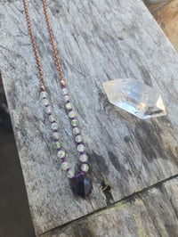 Image 1 of Prehnite and amethyst knotted gemstone necklace