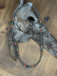 20” - 8mm Sterling Silver Pearls w/ Turquoise/Orange & Purple Spiny