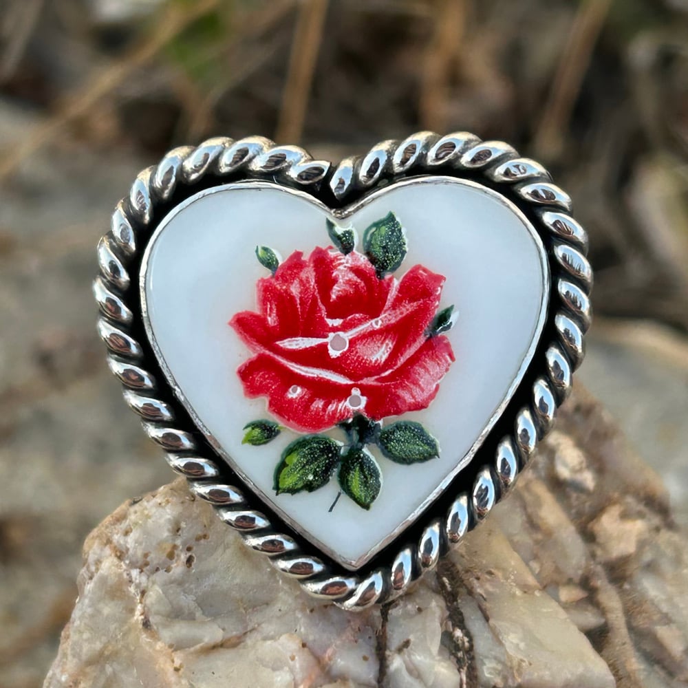 Image of Vintage Rose Heart Shaped Handmade Sterling Silver Ring