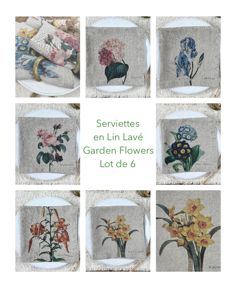 Image of Serviettes de Table en Lin Garden Flowers Lot De 6