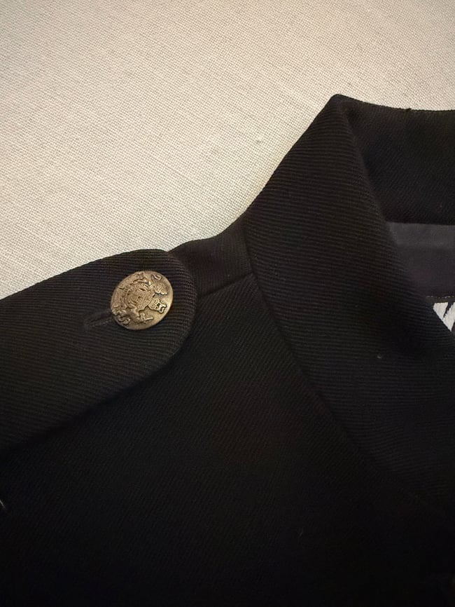 original 1980s DKNY wool black military napoleon coat jacket 