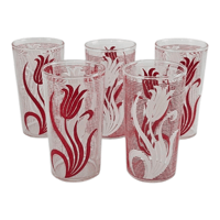 Image 1 of Hazel Atlas Textured Red And White Tulip 8 oz Glass