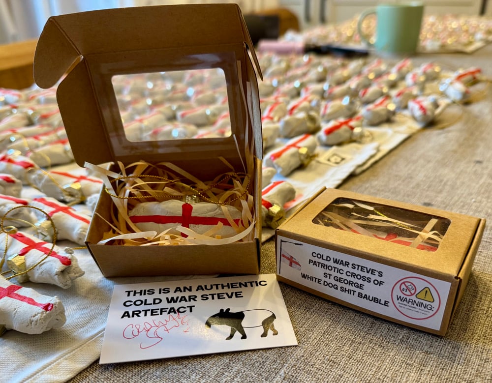 Image of Patriotic Cross of St George White Dog Shit Bauble