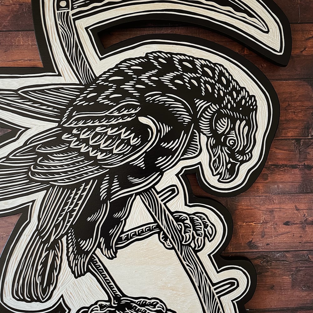 Image of Eagle/scythe Woodcut 