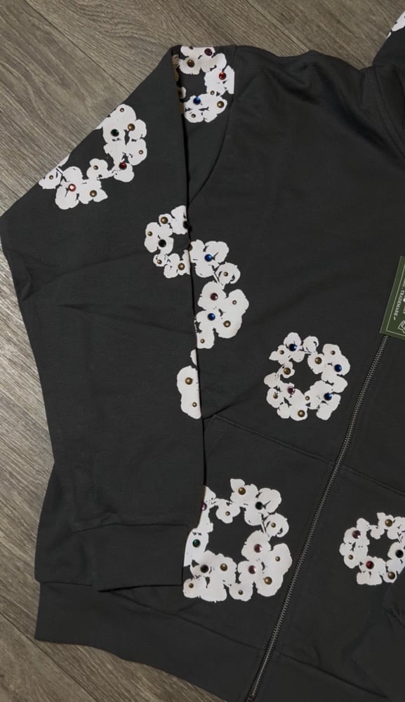 Image of Denim Tiers Gray Rhinestone ZipUp Hoodie