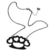 Image 1 of black on black heart brass knuckle necklace 