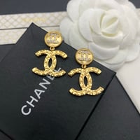 Image 2 of Chanel Vintage Gold Tone CC Logo Dangle/Drop Stud Earrings