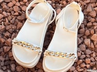 Image 1 of Ladies Nude Flatform Sandal with Gold Buckle 