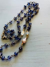 Image 1 of Reserved for the fabulous R . Iolite And Pearl Rosary Style Necklace