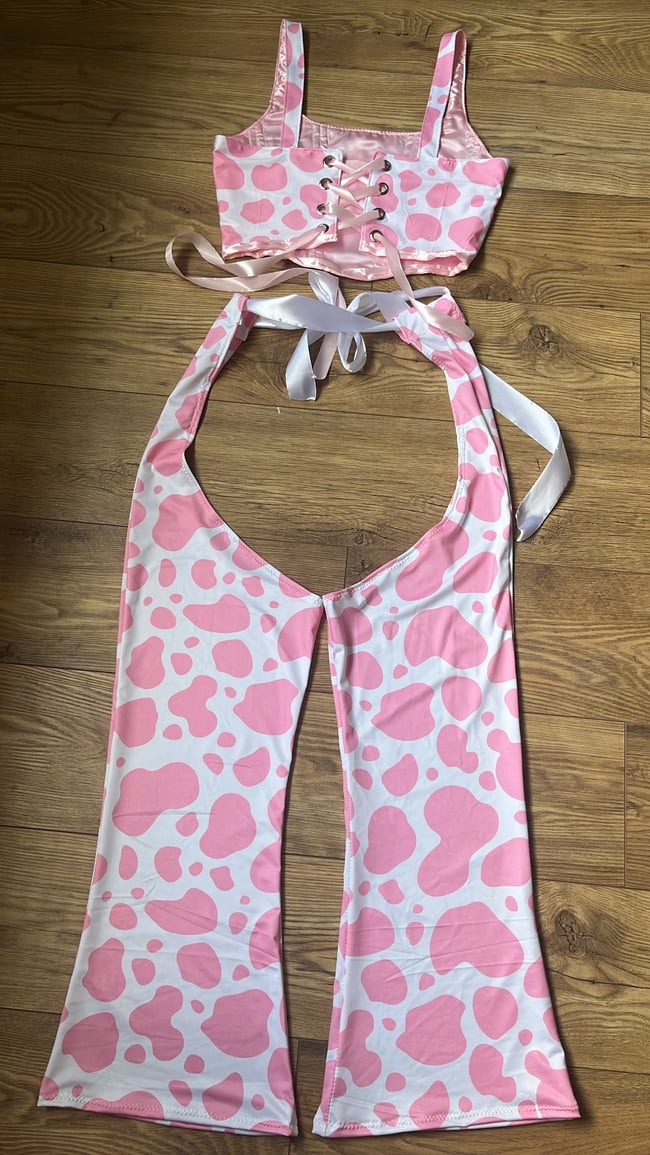 Milkshake cow print sustainable spandex chaps
