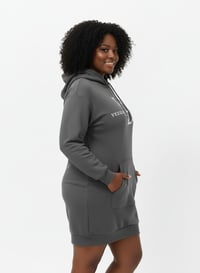 Image 3 of YB Charcoal Long Loose Fit Hoodie Dress
