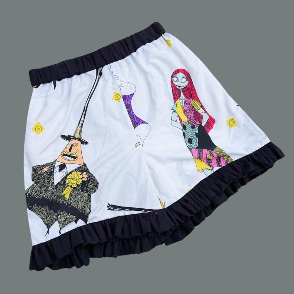 Image of High Waisted Ruffle Shorts — Spooky Yellow Stripe