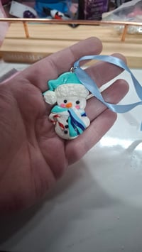 Snowman ornament blue hat
