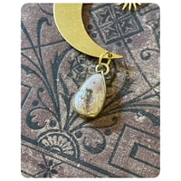 Image 3 of Solid Brass Moon Pendant Necklace - Mini Sun and Mexican Opal