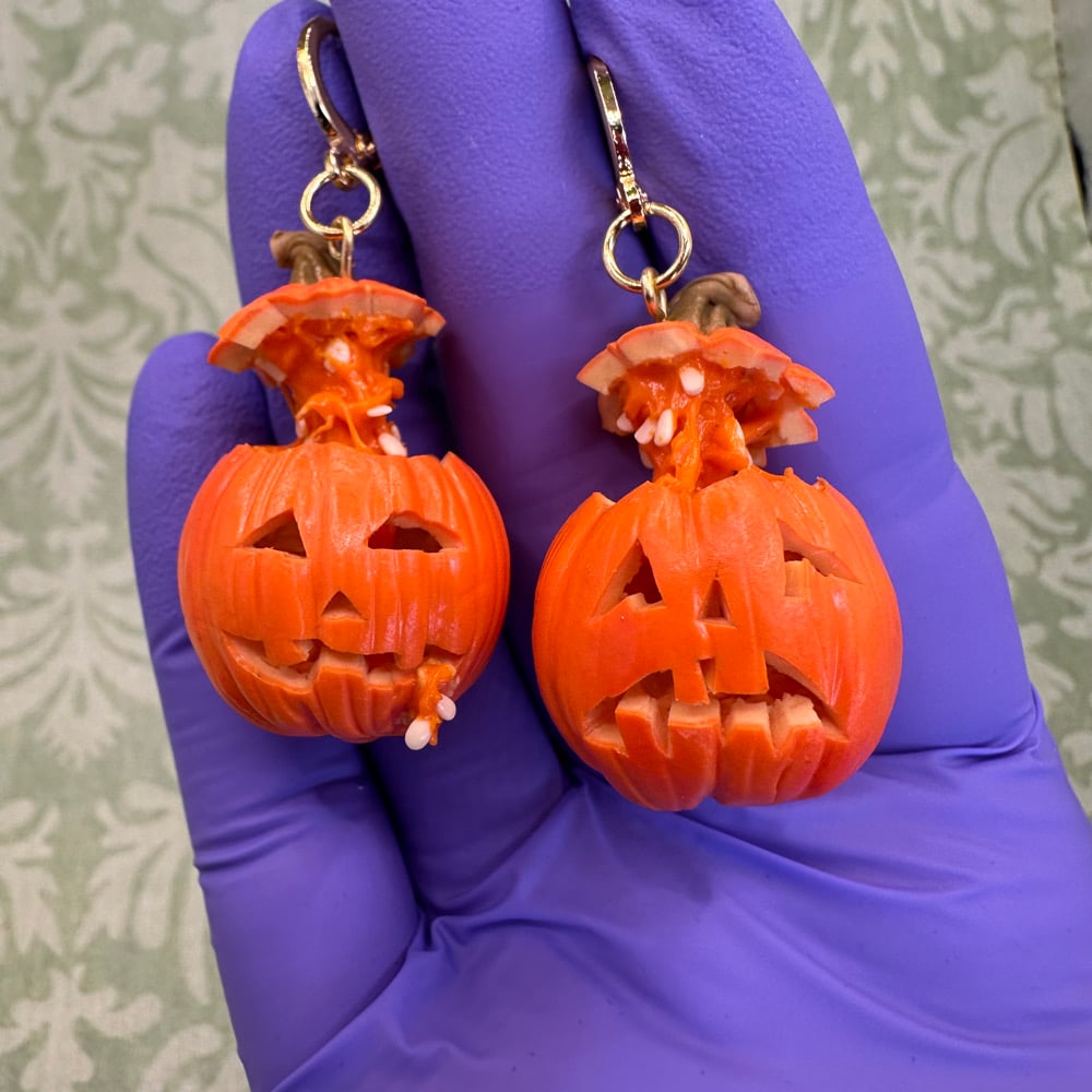 Image of Exploding Head Pumpkin w/ 1 Barfing EARRINGS