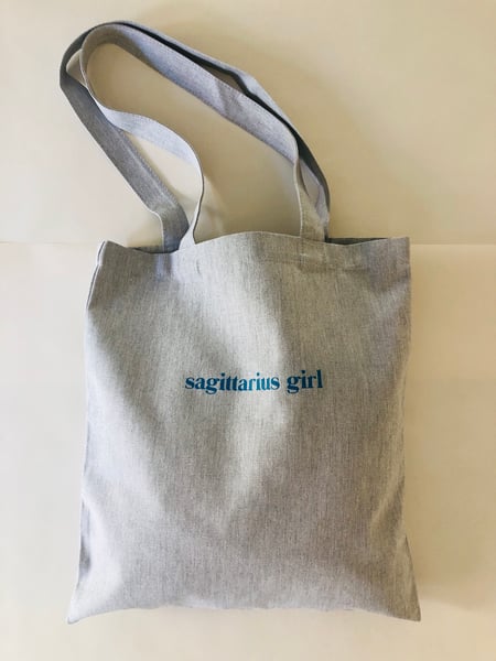 Image of sagittarius girl gray blue cotton tote bag