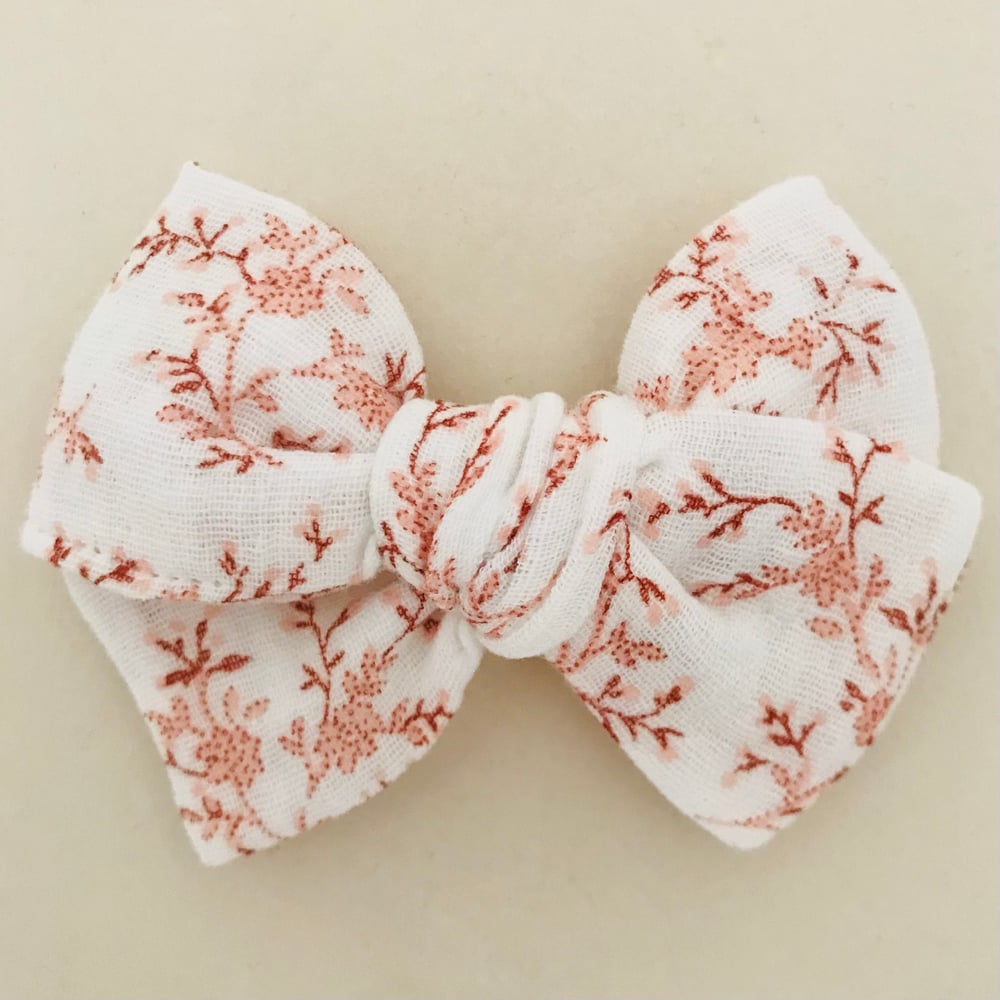 Image of Barrette double gaze blanche & fleurs roses