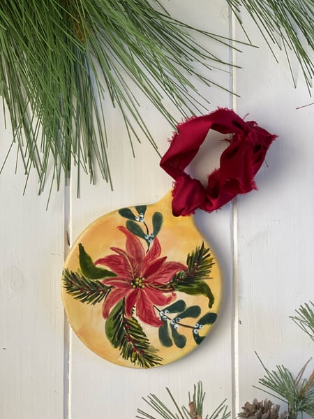 Image of *Pre-Order: Christmas Poinsettia - Ceramic Ornament