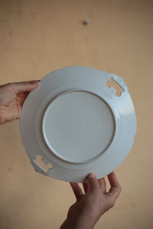 Image of Dekorativer Teller mit Heckenrosen bemalt  und Griffen