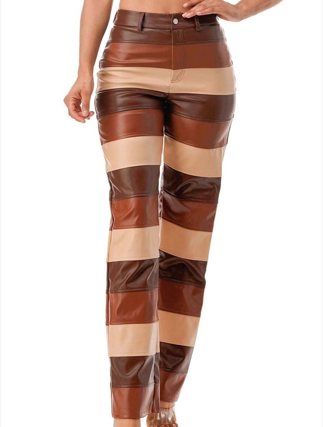 Image of Patchwork Faux Leather Pants 