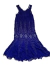 70s does 20s Saks Fifth Avenue sapphire silk flapper dress 