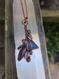 Image 2 of Electroformed pomegranate wood, Sodalite, rose quartz and moonstone necklace